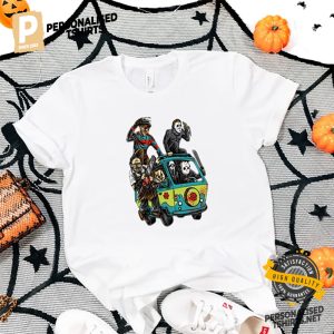 Funny Spooky Bus classic horror characters Tee 2