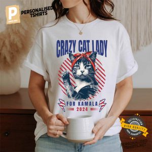 Crazy Lady Cat For KAMALA 2024 Funny Voting Comfort Colors Shirt