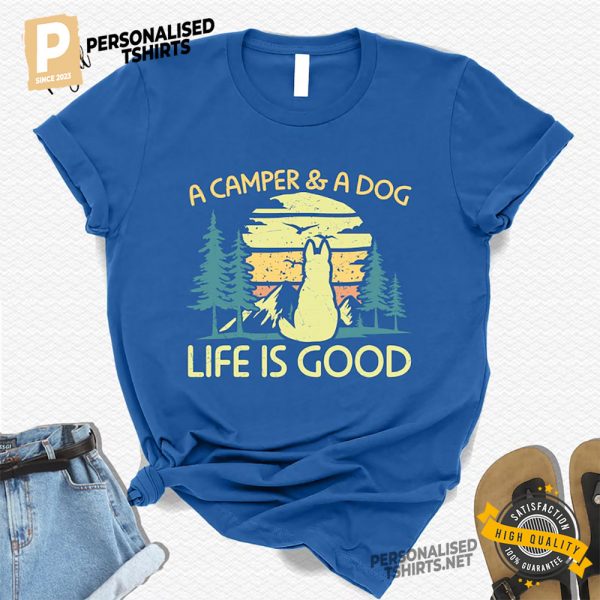 A Camper & A Dog Life Is Good Vintage Camping Comfort Colors Shirt 3