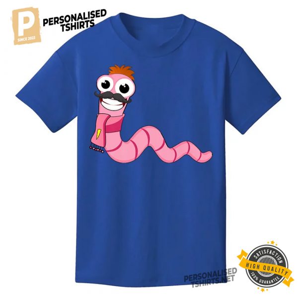 Worm With A Mustache Funny Cartoon T shirt