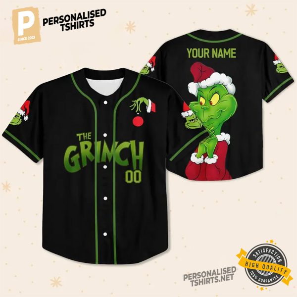 Custom The Grinch Christmas Baseball Jersey 3