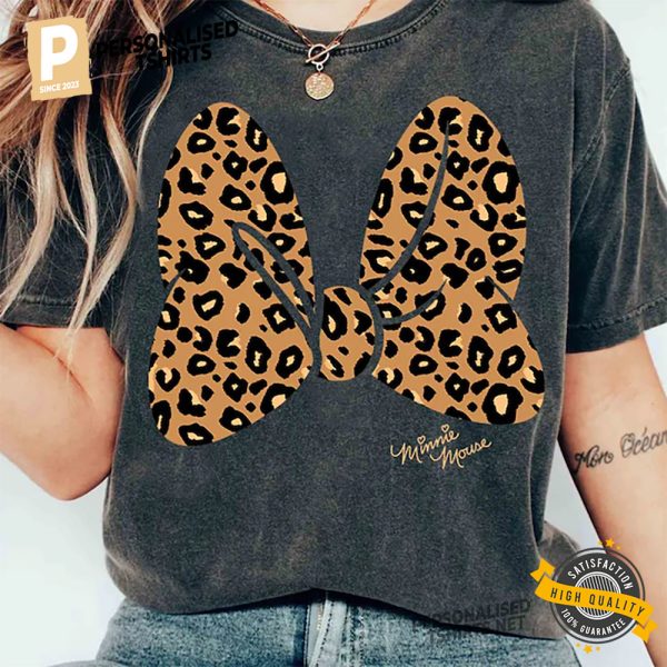 Disney Minnie Mouse Leopard Print Bow T Shirt 1