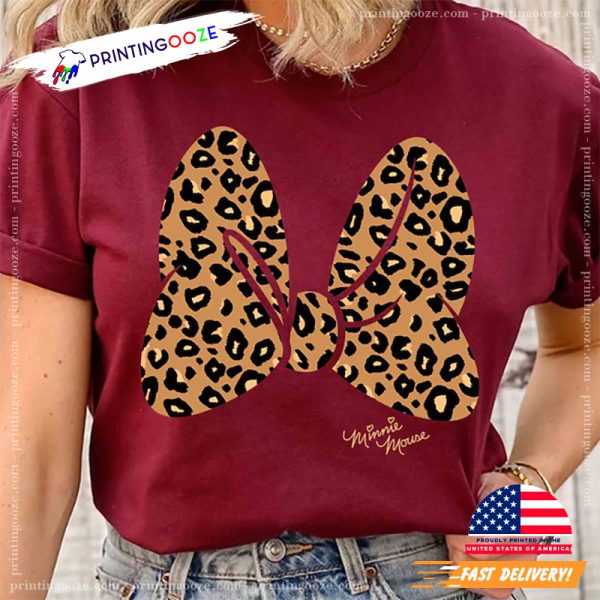 Disney Minnie Mouse Leopard Print Bow T Shirt 2