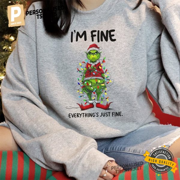 Funny Grinch I'm fine Christmas Comfort Colors Shirt 2