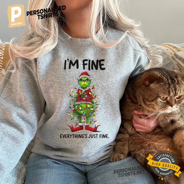 Funny Grinch I'm fine Christmas Comfort Colors Shirt