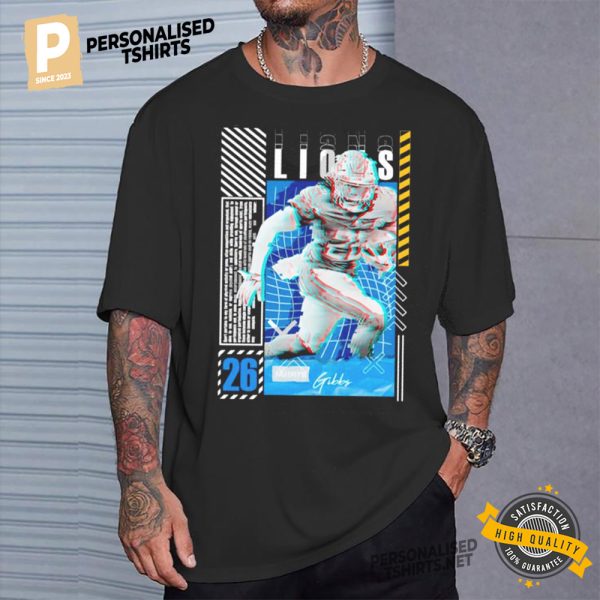 Jahmyr Gibbs 26 Detroit Lions football player glitch poster gift Shirt 3