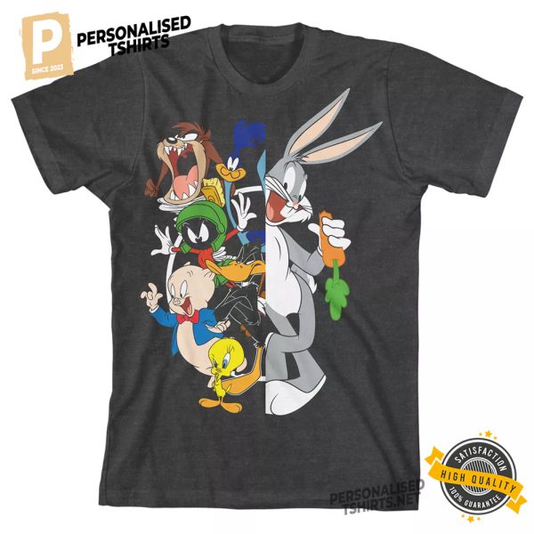 Looney Tunes Character Split Art Boy's Charcoal Heather T shirt 1