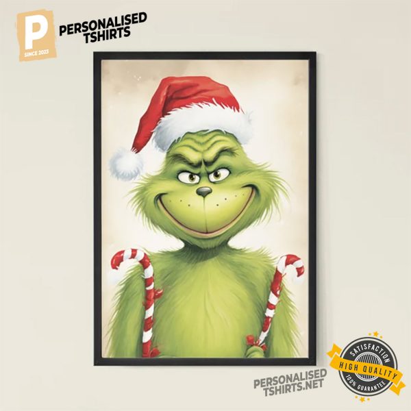 Vintage Grinch Christmas Candy Cane Poster 3