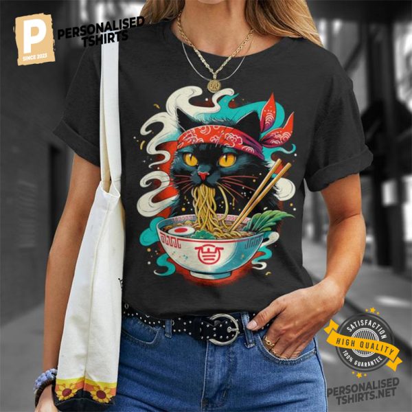 Black Cat Eat Ramen Art Shirt 2