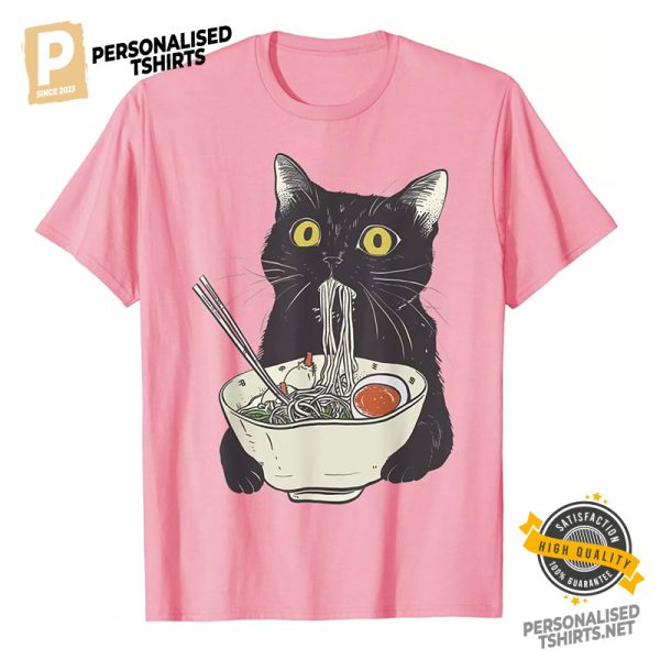 Cat Eating Ramen Vintage Funny Cat Shirt 3