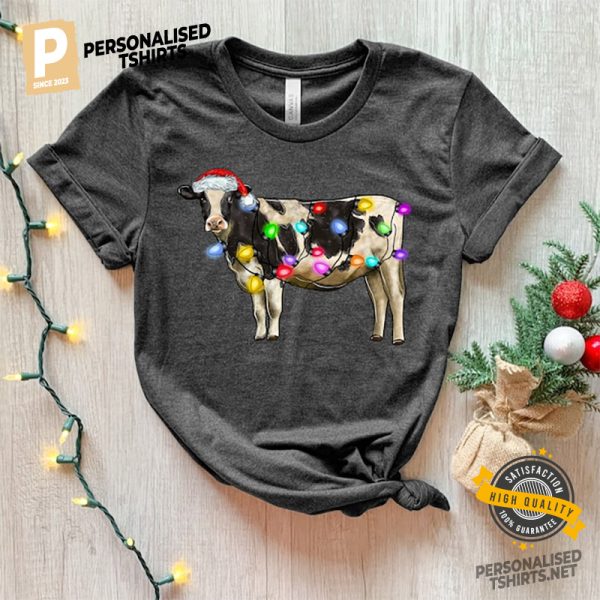 Cute Cow Christmas Light Comfort Colors Tee 1