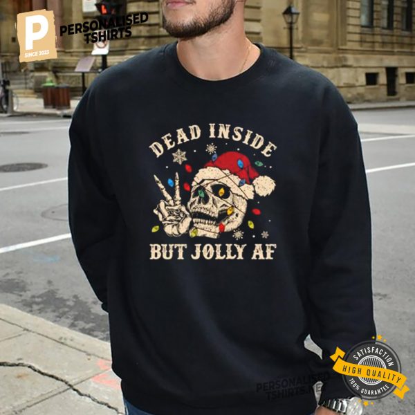 Dead Inside But Jolly AF Vintage Skeleton Christmas T shirt 2