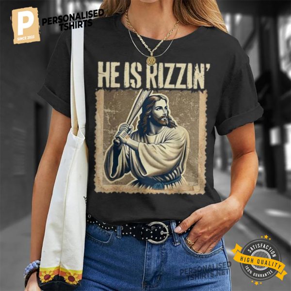 Jesus Playing Baseball He Is Rizzin Sports Rizz Tee 2