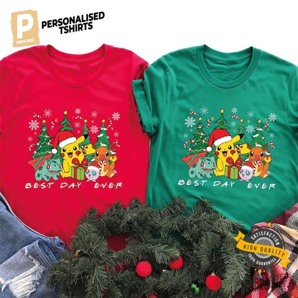 Pikachu Christmas Pokemon Squad Comfort Colors Tee 1