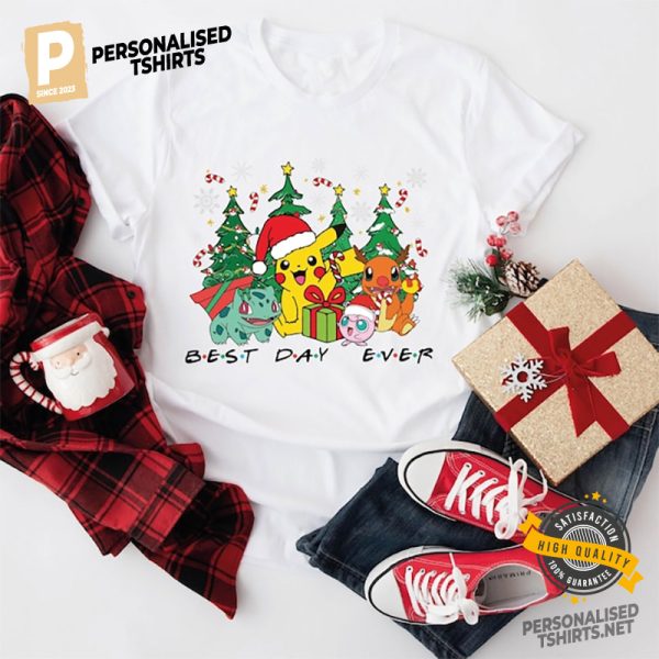 Pikachu Christmas Pokemon Squad Comfort Colors Tee 4