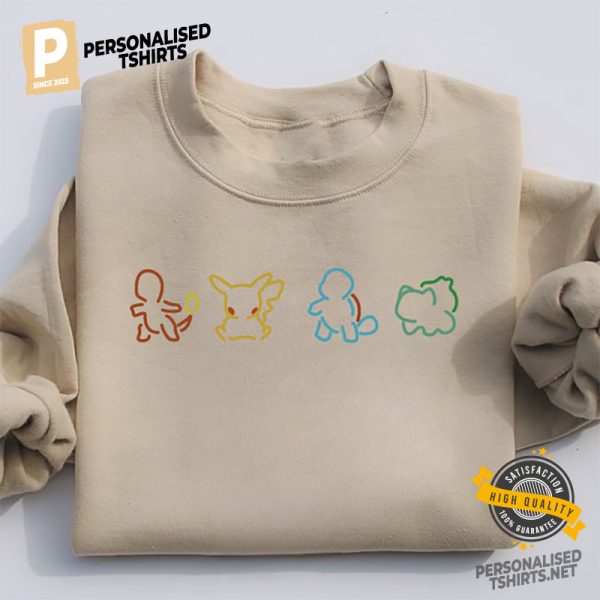 Pokemon Silhouette Charmander Squirtle Bulbasaur Pikachu shirt