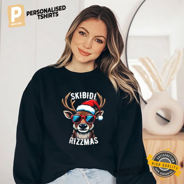 Skibidi Rizzmas Stylish Reindeer Funny Rizz Christmas T shirt 2