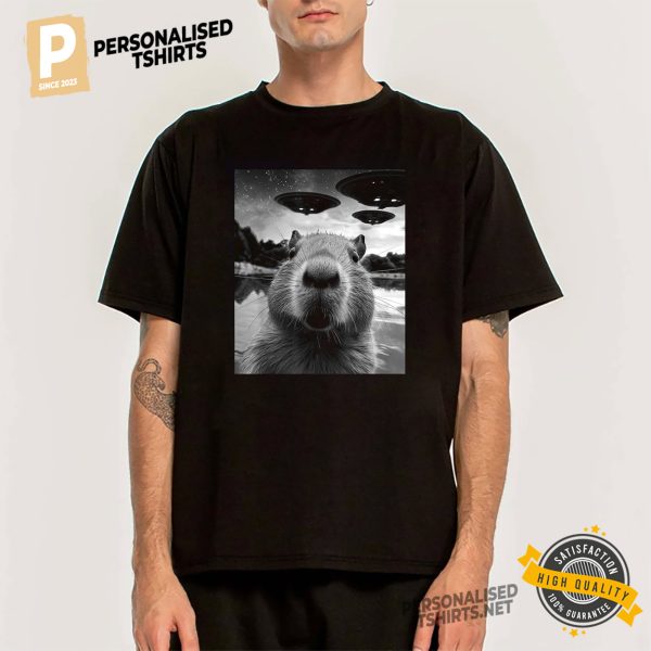 Capybara Selfie With Ufos Funny Weird Shirt