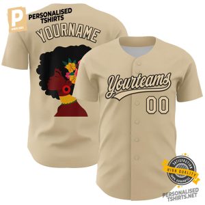 Custom Black African Girl Cream Baseball Jersey