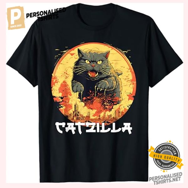 Japanese Sunset Catzilla Cat  T Shirt 1