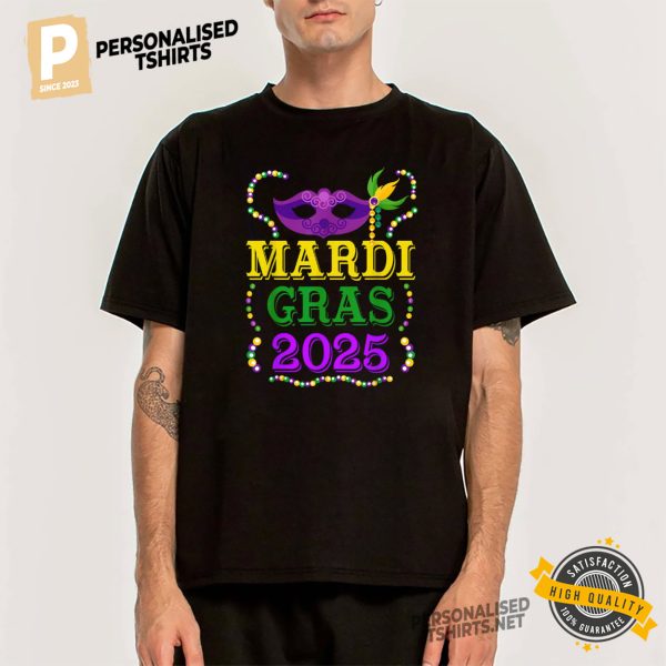 Mardi Gras 2025 Mask Beads Graphic Shirt 2