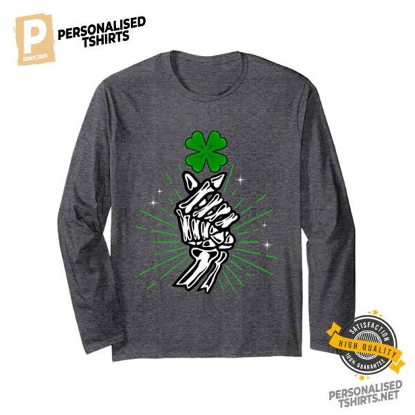 Skeleton Love Hand Sign Shamrock St Patrick's Day Shirt 2